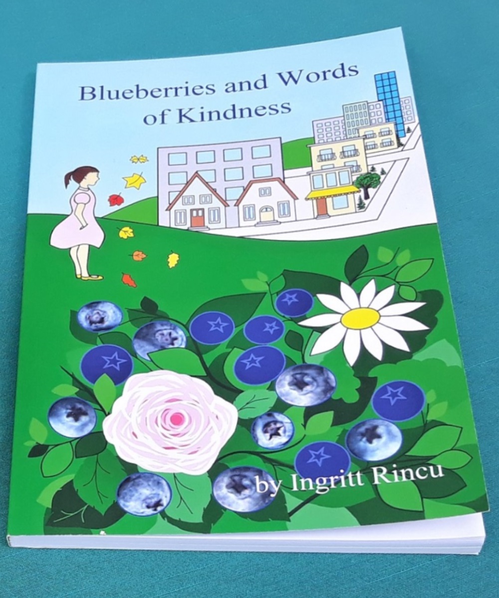 Photo of my book, Blueberries and Words of Kindness
